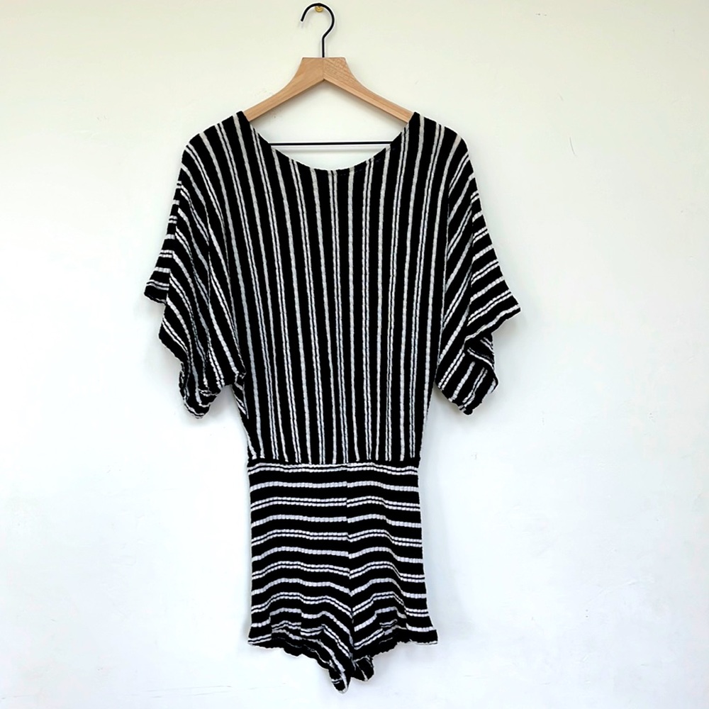 Luli Fama Striped Beach Romper S
